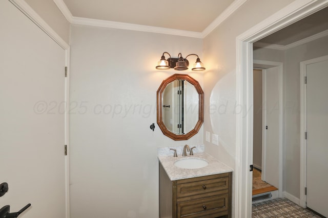 bathroom featuring vanity and crown molding