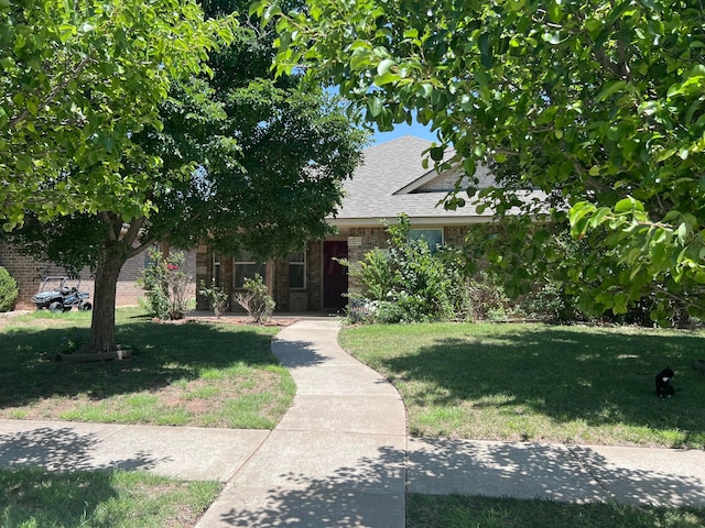 4207 Ross St, Amarillo, TX 79118 - view of property hidden behind natural elements featuring a front lawn, a shingled roof, and brick siding