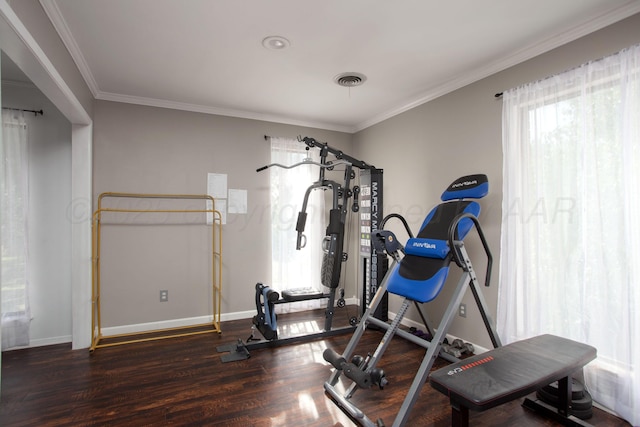 3506 Stromberg Pl, Amarillo, TX 79121 - workout room featuring wood finished floors and ornamental molding