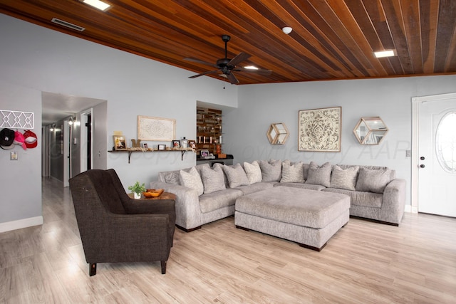 3506 Stromberg Pl, Amarillo, TX 79121 - living area with wood ceiling, a ceiling fan, and light wood-type flooring