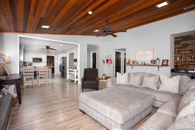 3506 Stromberg Pl, Amarillo, TX 79121 - living room with ceiling fan, light wood-type flooring, wooden ceiling, and recessed lighting