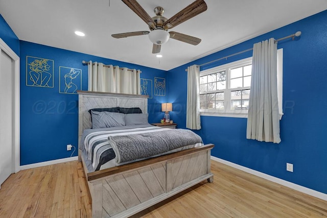 3701 Westlawn Ave, Amarillo, TX 79102 - bedroom featuring wood finished floors, a ceiling fan, and recessed lighting
