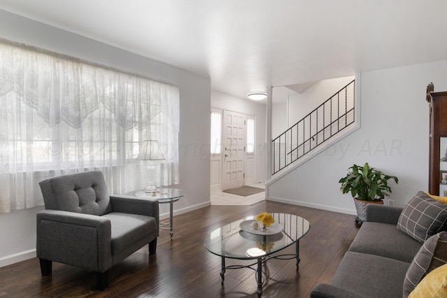 living room featuring dark hardwood / wood-style flooring