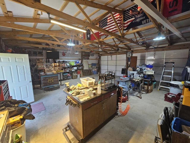 garage featuring a workshop area