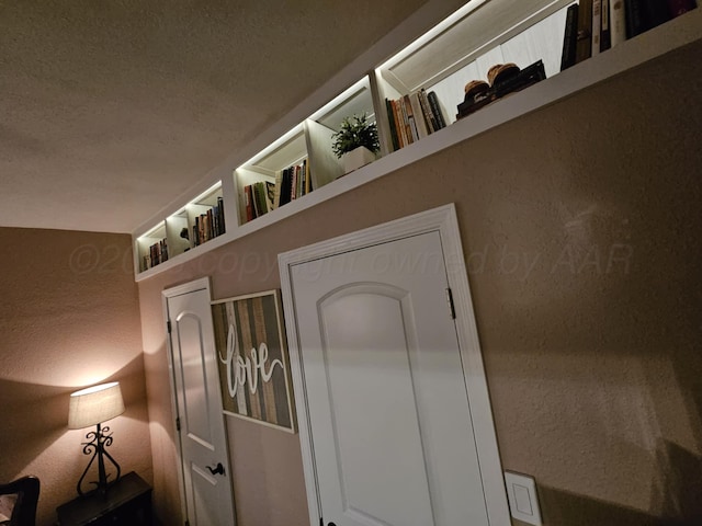 room details with a textured wall and a textured ceiling