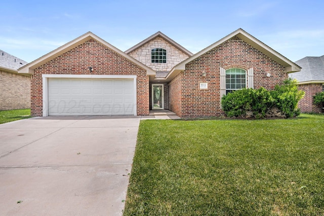 9315 Shylana Ave, Amarillo, TX 79119 - traditional home with brick siding, driveway, a garage, and a front lawn