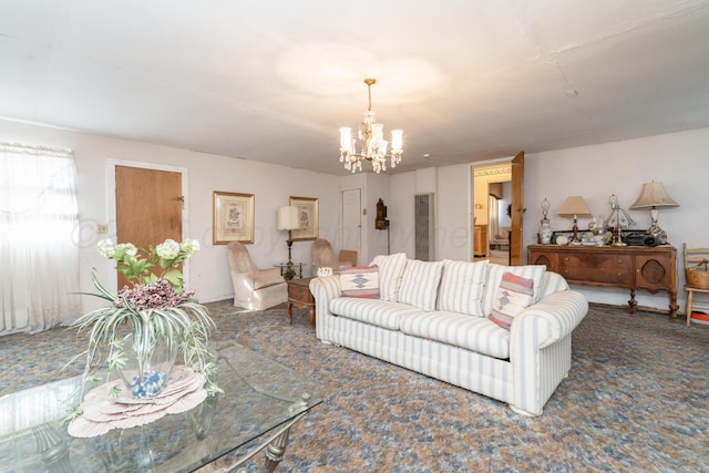 1441 NW 14th Ave, Amarillo, TX 79107 - living area featuring carpet flooring and an inviting chandelier