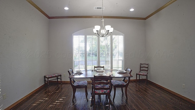 8107 Progress Dr, Amarillo, TX 79119 - dining room with ornamental molding, a chandelier, wood finished floors, and recessed lighting