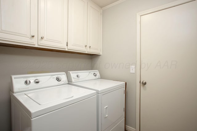 7133 Birkshire Dr, Amarillo, TX 79109 - washroom with washer and dryer, cabinet space, and ornamental molding