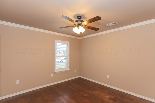 7414 Southbend Dr, Amarillo, TX 79119 - spare room with dark wood-style floors, ornamental molding, and ceiling fan