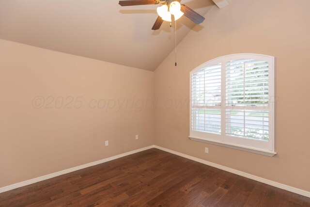 7414 Southbend Dr, Amarillo, TX 79119 - spare room with dark wood-style floors, vaulted ceiling, and ceiling fan