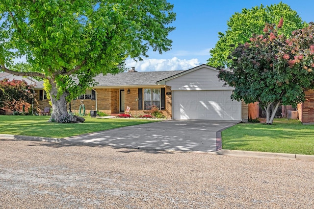624 Nara Visa Ln, Fritch, TX 79036 - ranch-style house with a garage, brick siding, concrete driveway, and a front yard