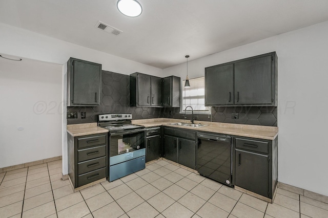 kitchen with visible vents, stainless steel range with electric stovetop, a sink, light countertops, and dishwasher