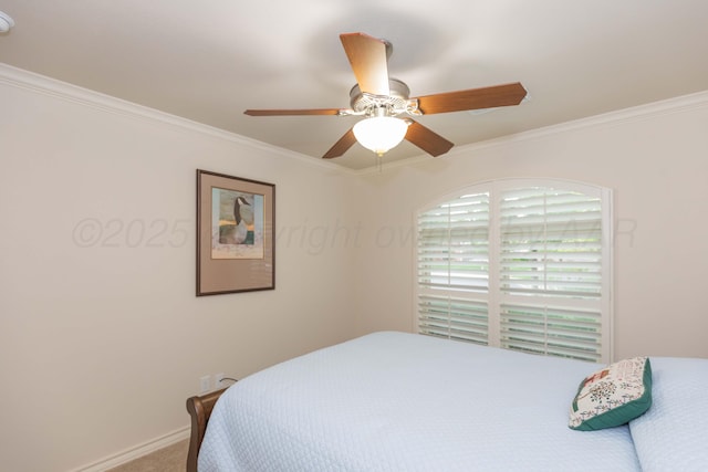 7901 Kingsgate Dr, Amarillo, TX 79119 - carpeted bedroom with crown molding and ceiling fan