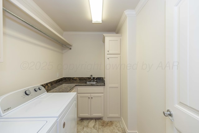 7901 Kingsgate Dr, Amarillo, TX 79119 - laundry room with washer and dryer, crown molding, and cabinet space