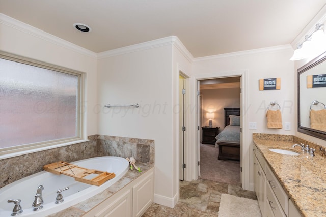7901 Kingsgate Dr, Amarillo, TX 79119 - bathroom featuring a garden tub, vanity, crown molding, and ensuite bathroom
