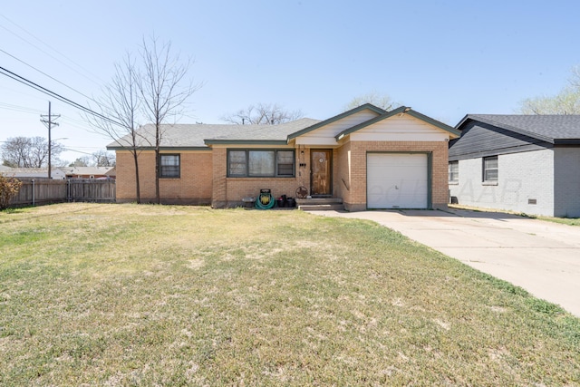 3320 Paramount Blvd, Amarillo, TX 79109 - ranch-style house with fence, an attached garage, concrete driveway, a front yard, and brick siding