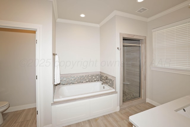 6107 Bowery, Amarillo, TX 79119 - full bathroom featuring a shower stall, a garden tub, recessed lighting, toilet, and baseboards