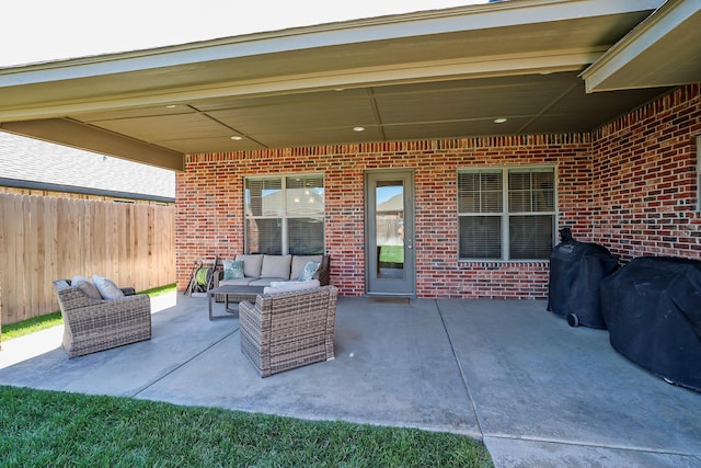 6107 Bowery, Amarillo, TX 79119 - view of patio / terrace with fence, an outdoor living space, and a grill