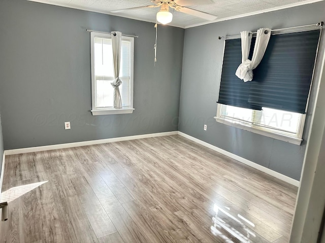 empty room featuring ceiling fan and light hardwood / wood-style floors