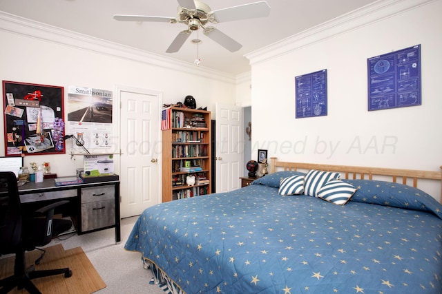 18 Cloister Pkwy, Amarillo, TX 79121 - bedroom with carpet, crown molding, an office area, and a ceiling fan