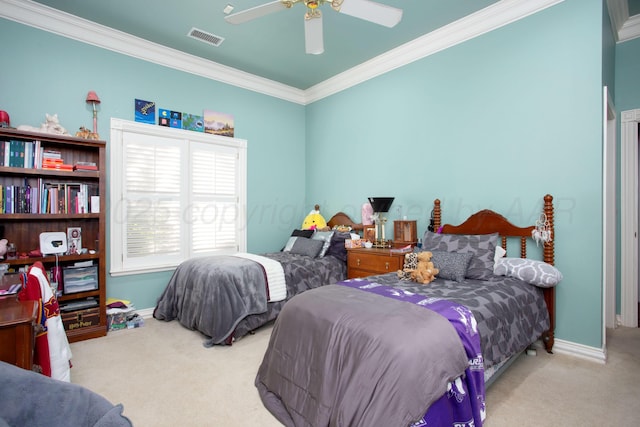 18 Cloister Pkwy, Amarillo, TX 79121 - bedroom featuring carpet floors, ornamental molding, and a ceiling fan