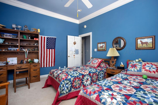 18 Cloister Pkwy, Amarillo, TX 79121 - bedroom with light colored carpet, ornamental molding, and a ceiling fan