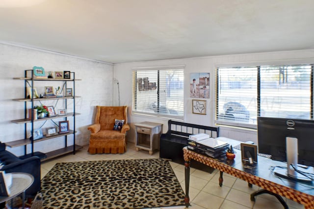 tiled office with crown molding