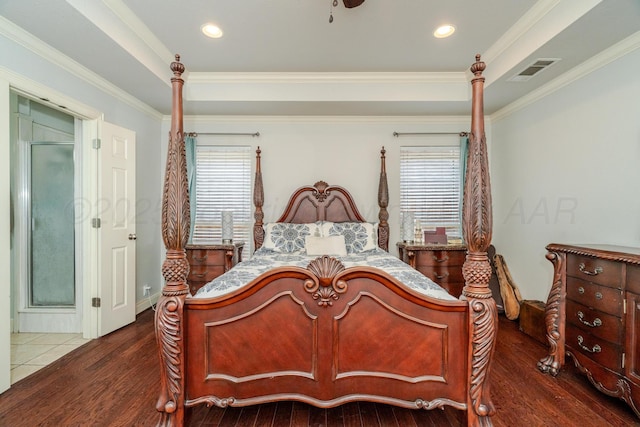 6903 Silverbell Ln, Amarillo, TX 79124 - bedroom featuring wood finished floors, multiple windows, crown molding, baseboards, and recessed lighting