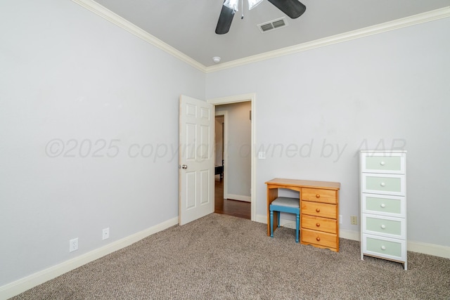 6903 Silverbell Ln, Amarillo, TX 79124 - carpeted bedroom with crown molding, baseboards, and a ceiling fan