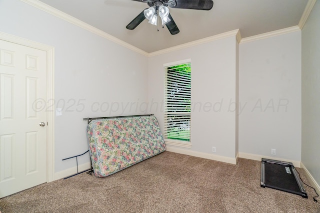 6903 Silverbell Ln, Amarillo, TX 79124 - bedroom featuring carpet, crown molding, baseboards, and ceiling fan