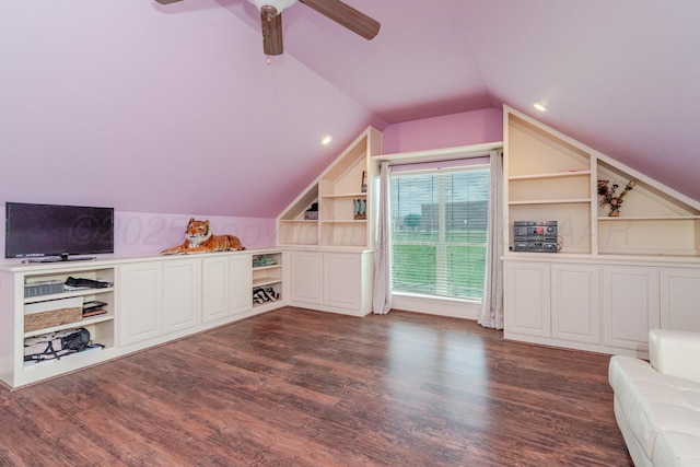 6903 Silverbell Ln, Amarillo, TX 79124 - additional living space with lofted ceiling, dark wood-style flooring, and a ceiling fan