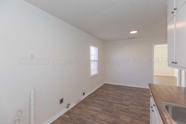 interior space with dark hardwood / wood-style flooring and sink