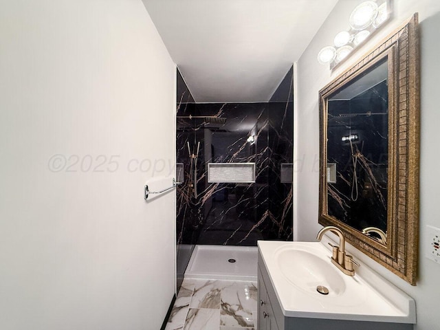 1802 Chama St, Amarillo, TX 79102 - bathroom featuring marble finish flooring, vanity, and a marble finish shower