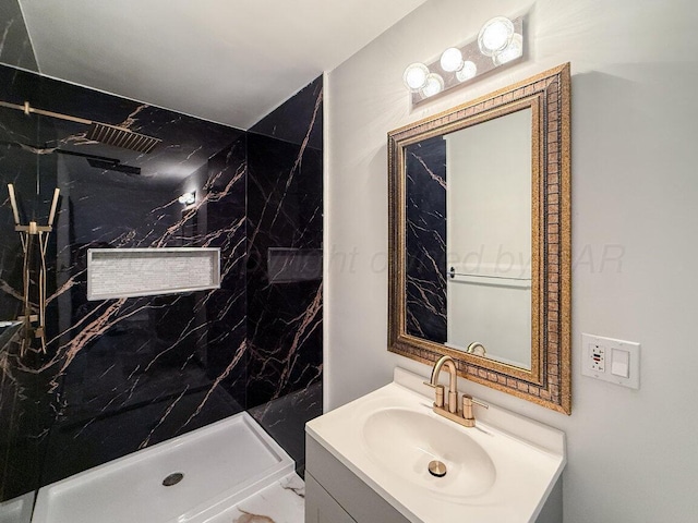 1802 Chama St, Amarillo, TX 79102 - full bath with vanity, a marble finish shower, and marble finish floors