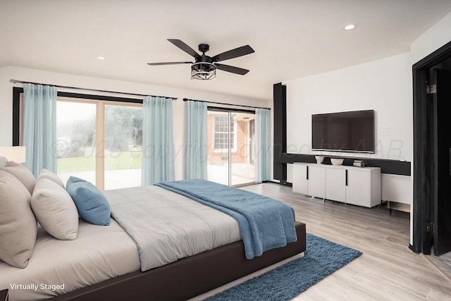 1802 Chama St, Amarillo, TX 79102 - bedroom with access to outside, light wood-style flooring, recessed lighting, and ceiling fan