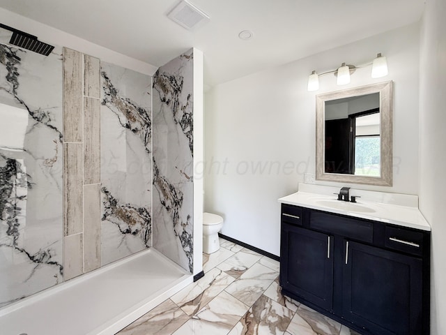 1802 Chama St, Amarillo, TX 79102 - full bath with vanity, a marble finish shower, and marble finish floors