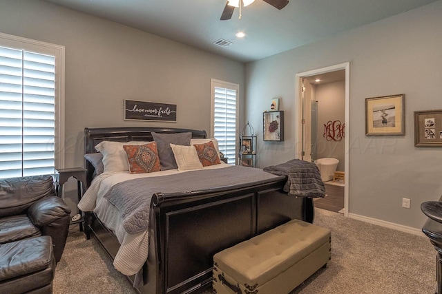 5904 Nancy Ellen St, Amarillo, TX 79119 - bedroom featuring carpet floors, multiple windows, recessed lighting, ensuite bathroom, and a ceiling fan
