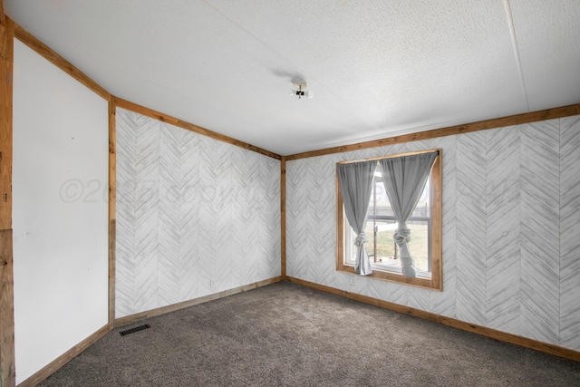 spare room featuring a textured ceiling and carpet floors