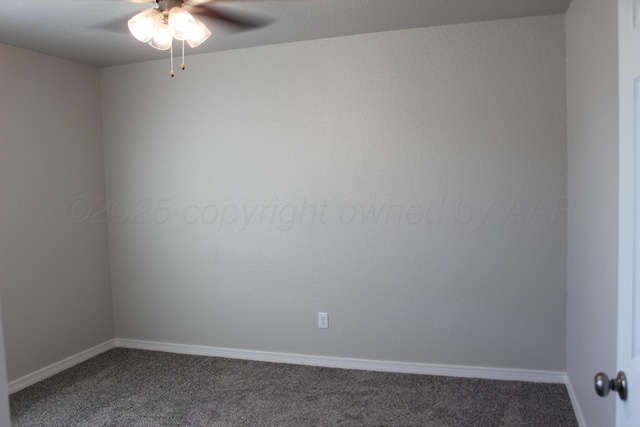 empty room featuring carpet flooring and ceiling fan