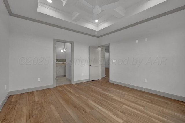 5505 Sheridan St, Amarillo, TX 79119 - empty room featuring light wood finished floors, a ceiling fan, a raised ceiling, and recessed lighting