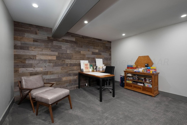 1600 S Milam St, Amarillo, TX 79102 - carpeted office space with wooden walls, recessed lighting, baseboards, and an accent wall