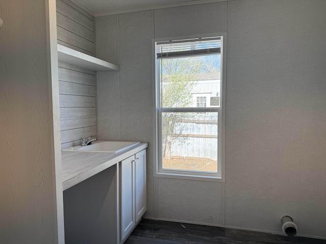 6 Honeywood Pl, Dalhart, TX 79023 - laundry room featuring a sink, dark wood-style floors, and a wealth of natural light