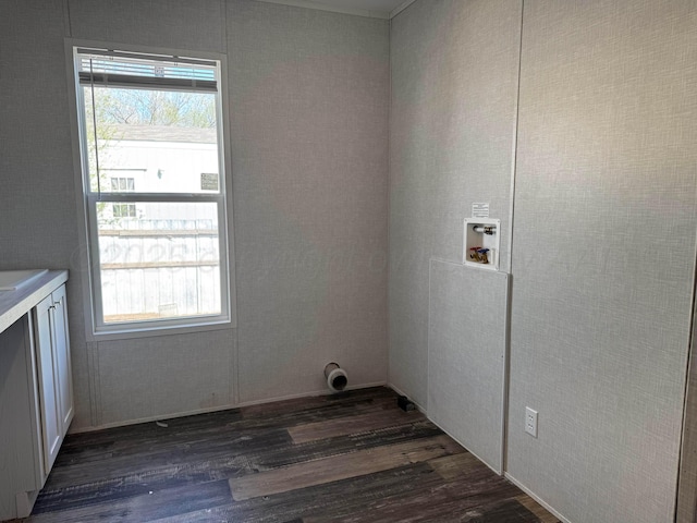 6 Honeywood Pl, Dalhart, TX 79023 - clothes washing area with electric dryer hookup, hookup for a washing machine, and dark wood finished floors