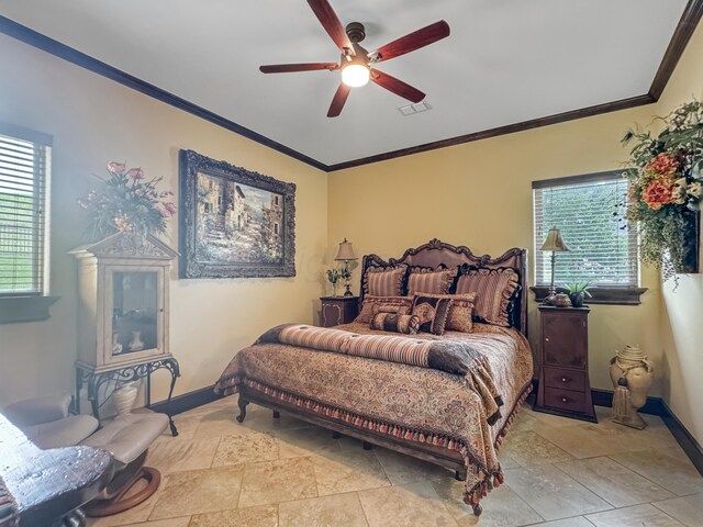 38 Merion Pl, Amarillo, TX 79124 - bedroom with multiple windows, ornamental molding, and a ceiling fan