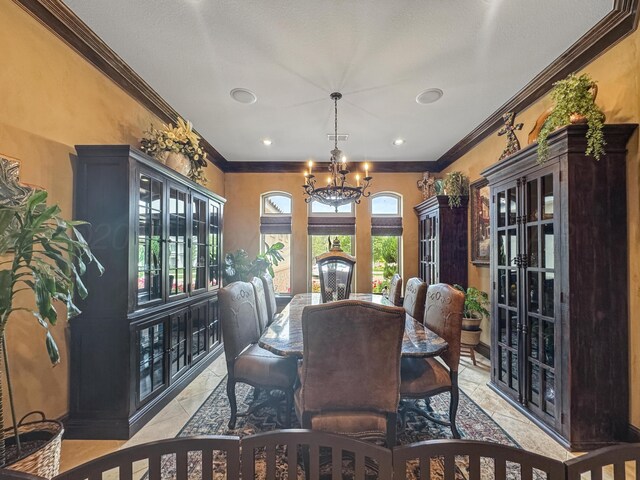 38 Merion Pl, Amarillo, TX 79124 - dining space with ornamental molding, a chandelier, and french doors