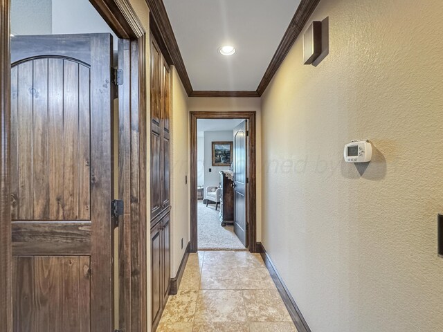 38 Merion Pl, Amarillo, TX 79124 - hallway with a textured wall and crown molding