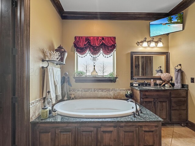 38 Merion Pl, Amarillo, TX 79124 - full bathroom with ornamental molding, a bath, vanity, and tile patterned flooring
