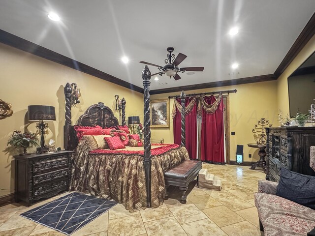 38 Merion Pl, Amarillo, TX 79124 - bedroom with ornamental molding, recessed lighting, and ceiling fan