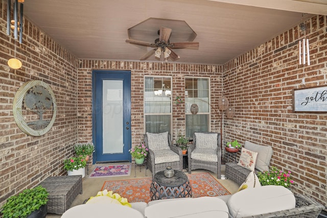 7404 Southbend Dr, Amarillo, TX 79119 - entrance to property with a ceiling fan and brick siding
